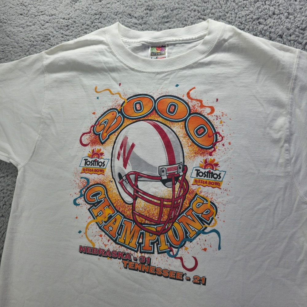 Vintage Nebraska Cornhuskers 2000 Fiesta Bowl Champions Shirt Mens Medium White